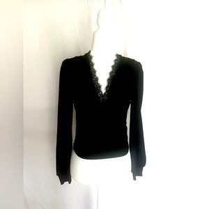 NWOT Black Crop Top with Lace Detail. Size M but Runs Small